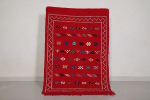 Red Handwoven Moroccan Rug - Kilim 3.1 FT X 4.6 FT