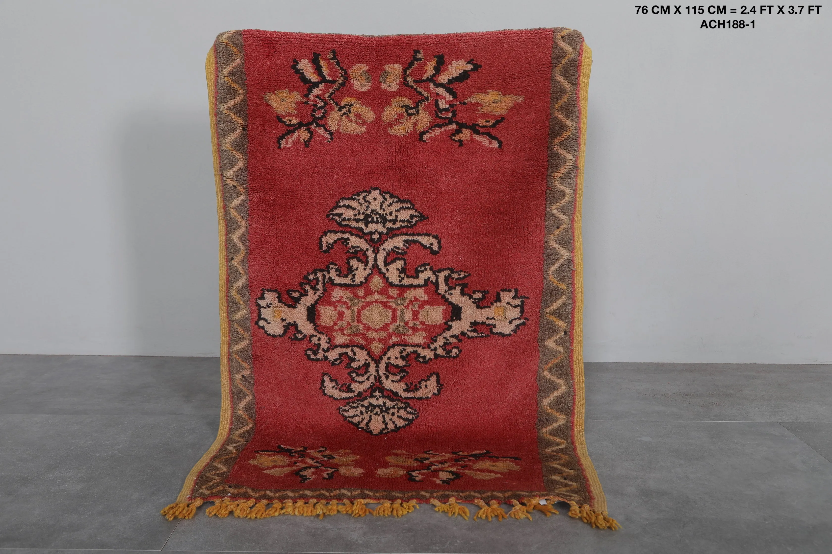 Red Moroccan Rug - 2.4 x 3.7 ft | Traditional Handmade Design