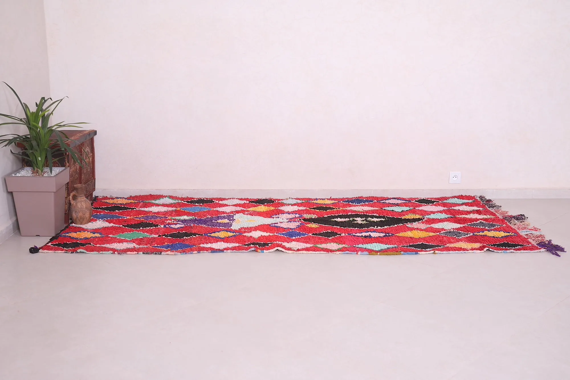 Red Moroccan Runner Rug - Bold & Vibrant Design | 3.9 x 9.2 Ft