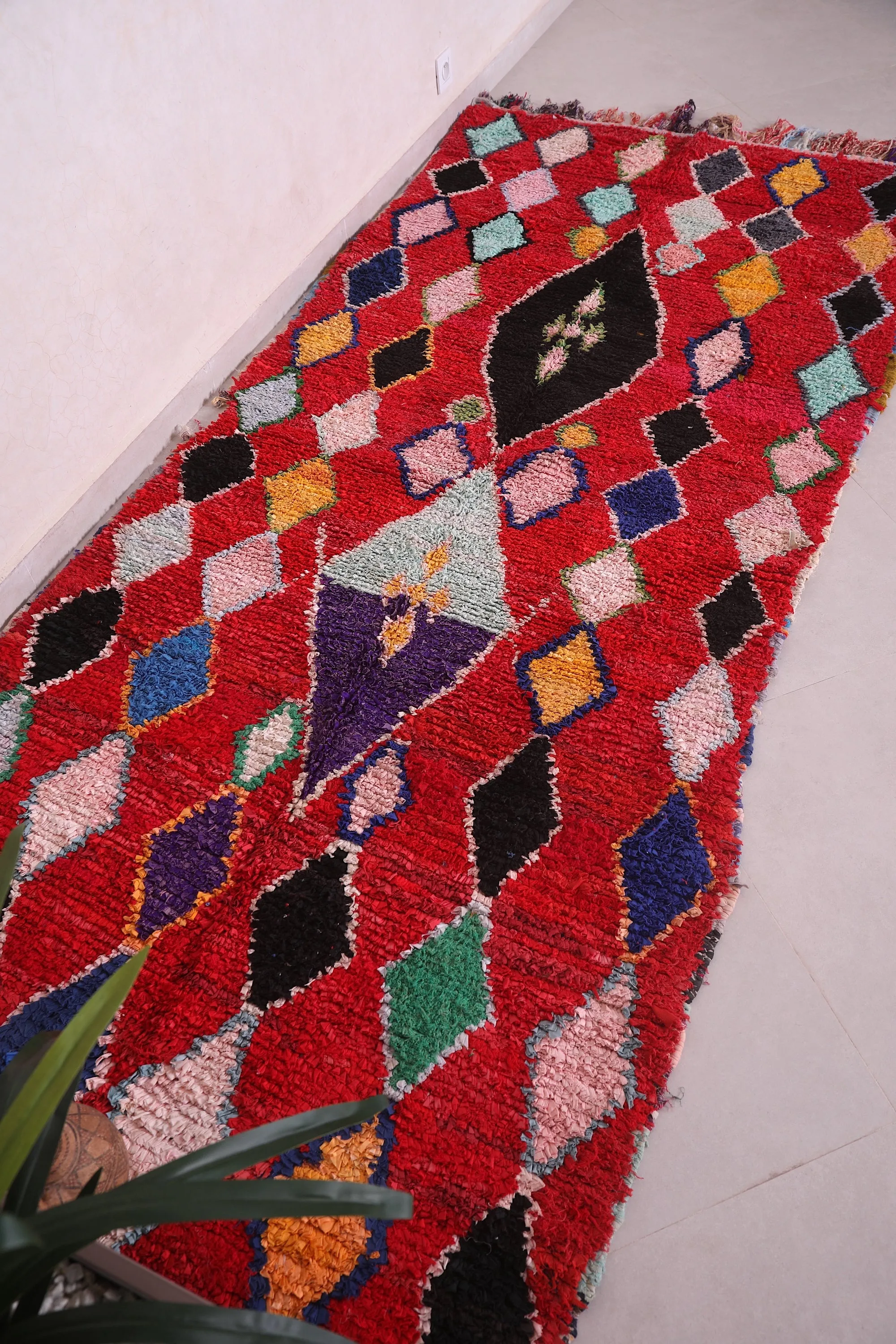 Red Moroccan Runner Rug - Bold & Vibrant Design | 3.9 x 9.2 Ft