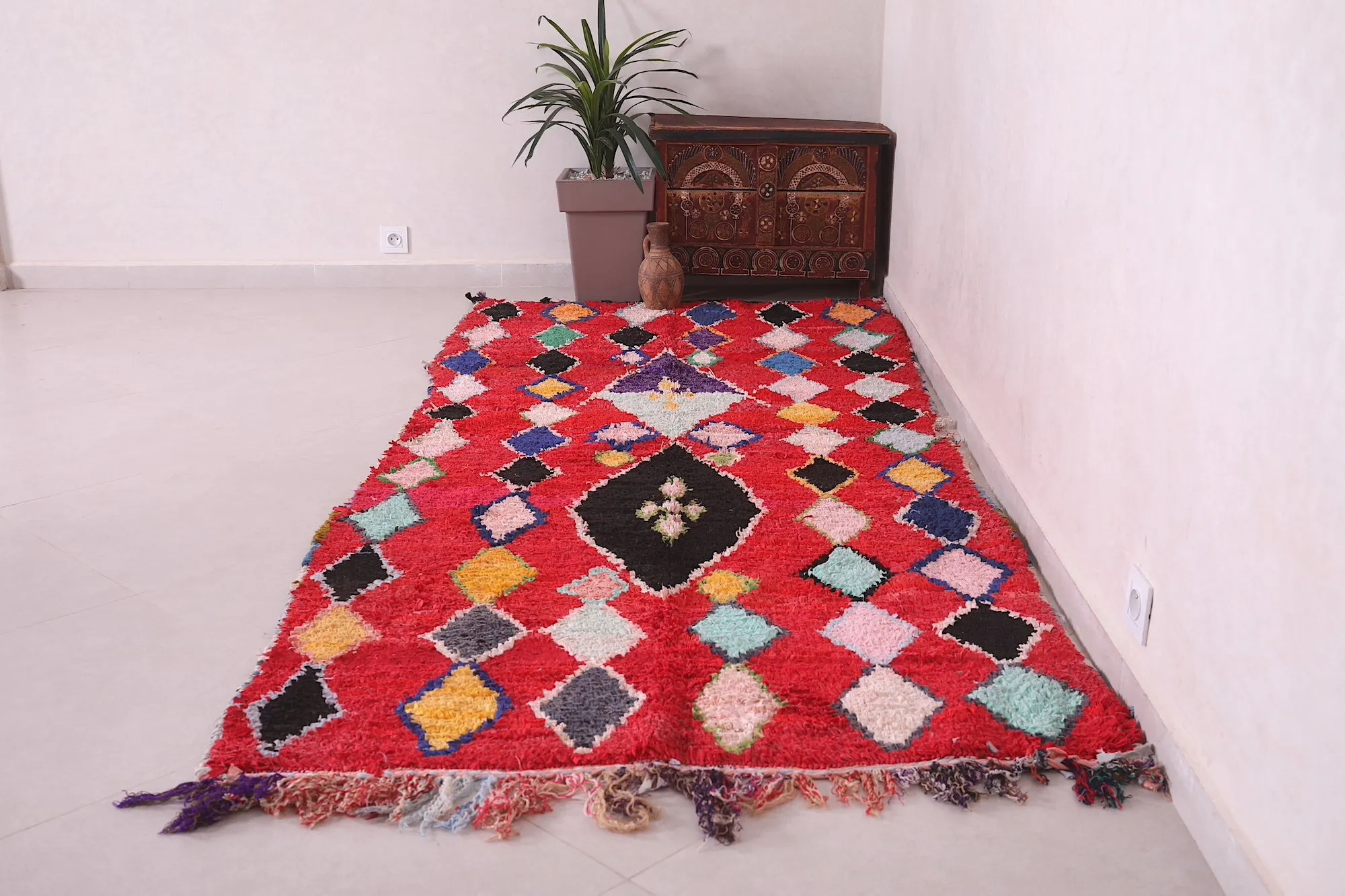 Red Moroccan Runner Rug - Bold & Vibrant Design | 3.9 x 9.2 Ft
