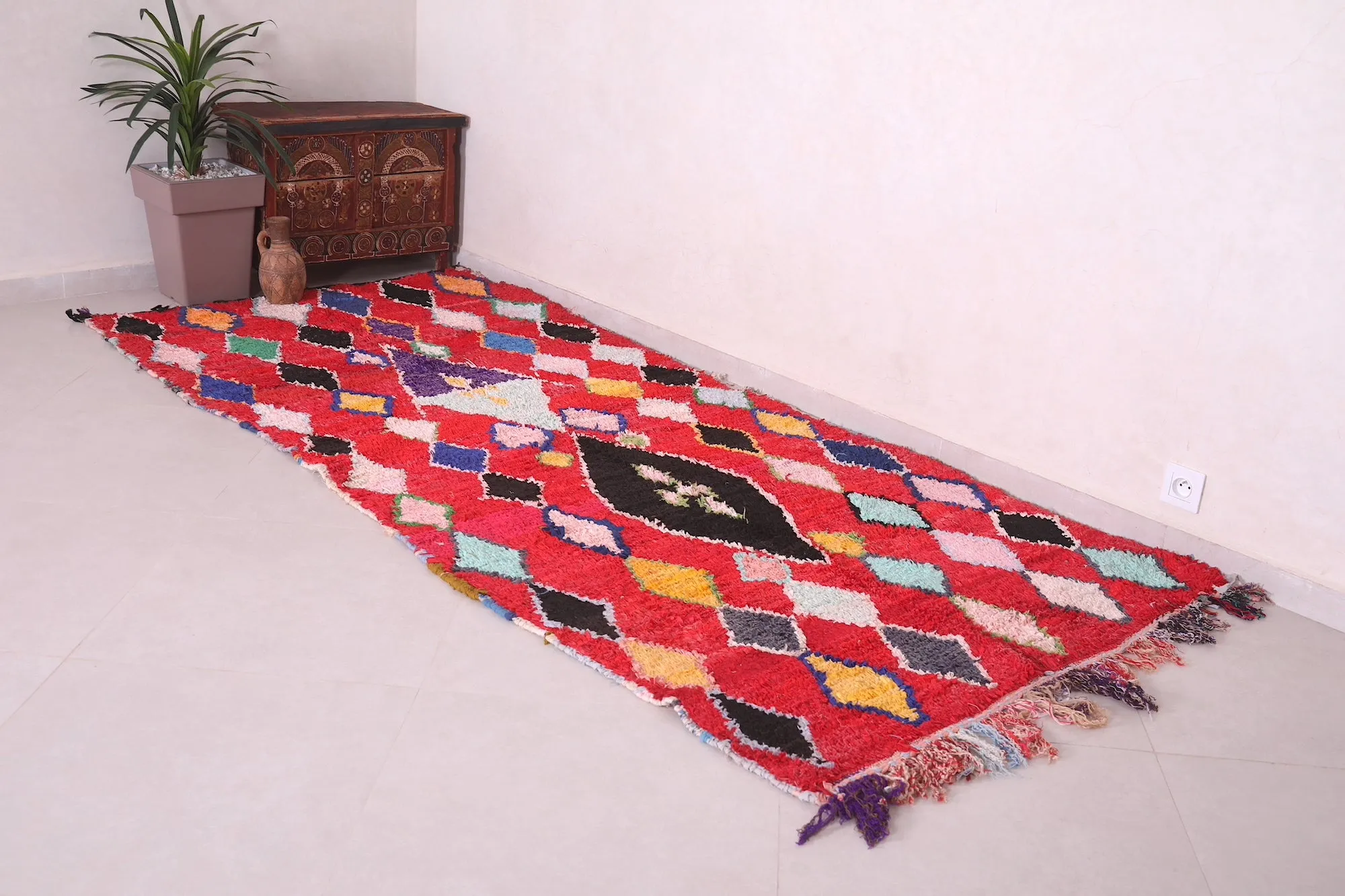 Red Moroccan Runner Rug - Bold & Vibrant Design | 3.9 x 9.2 Ft