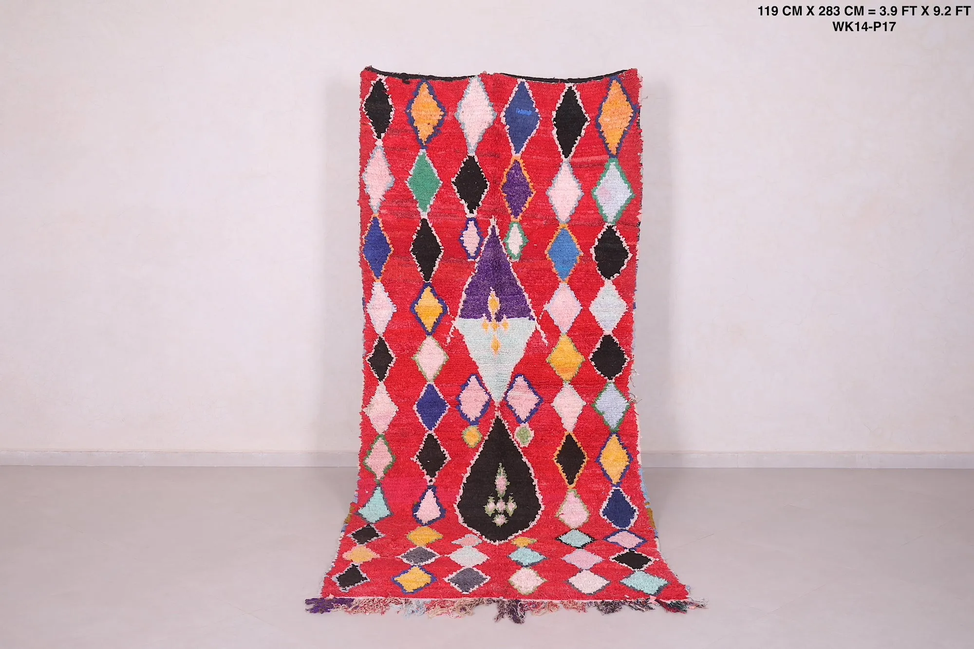 Red Moroccan Runner Rug - Bold & Vibrant Design | 3.9 x 9.2 Ft