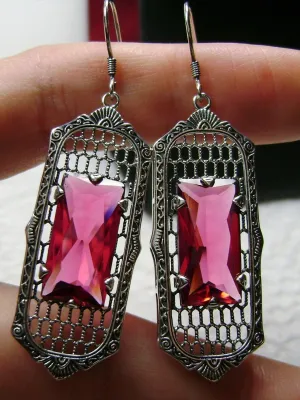 Red Ruby Earrings, Baguette Gem, 1930s Reproduction Art Deco Jewelry, Design E16