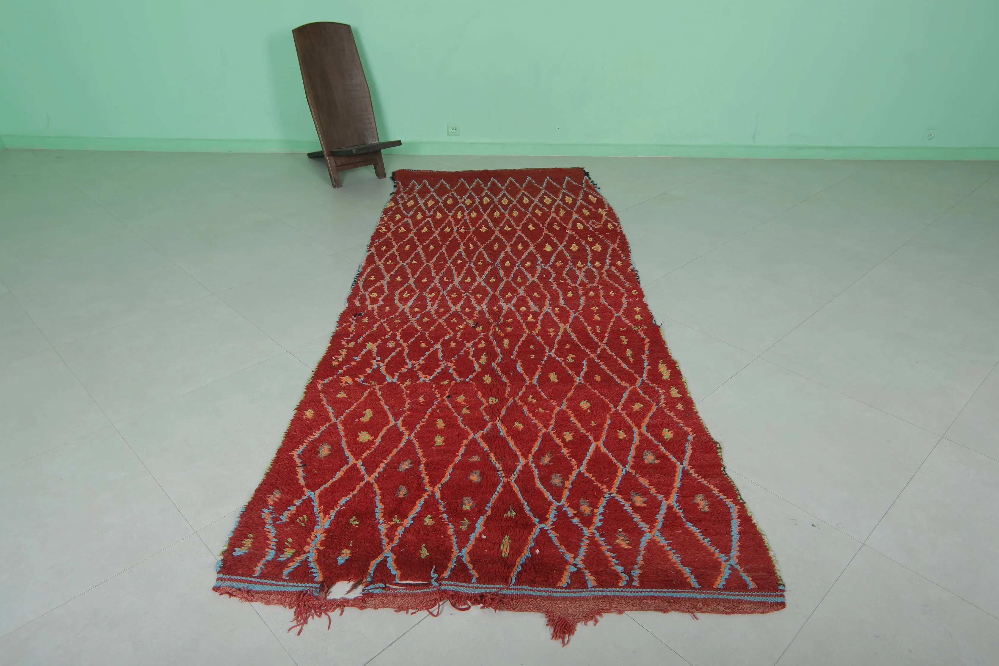 Red Vintage Moroccan Runner Rug – 4 x 10.2 Feet | Handwoven Berber Carpet