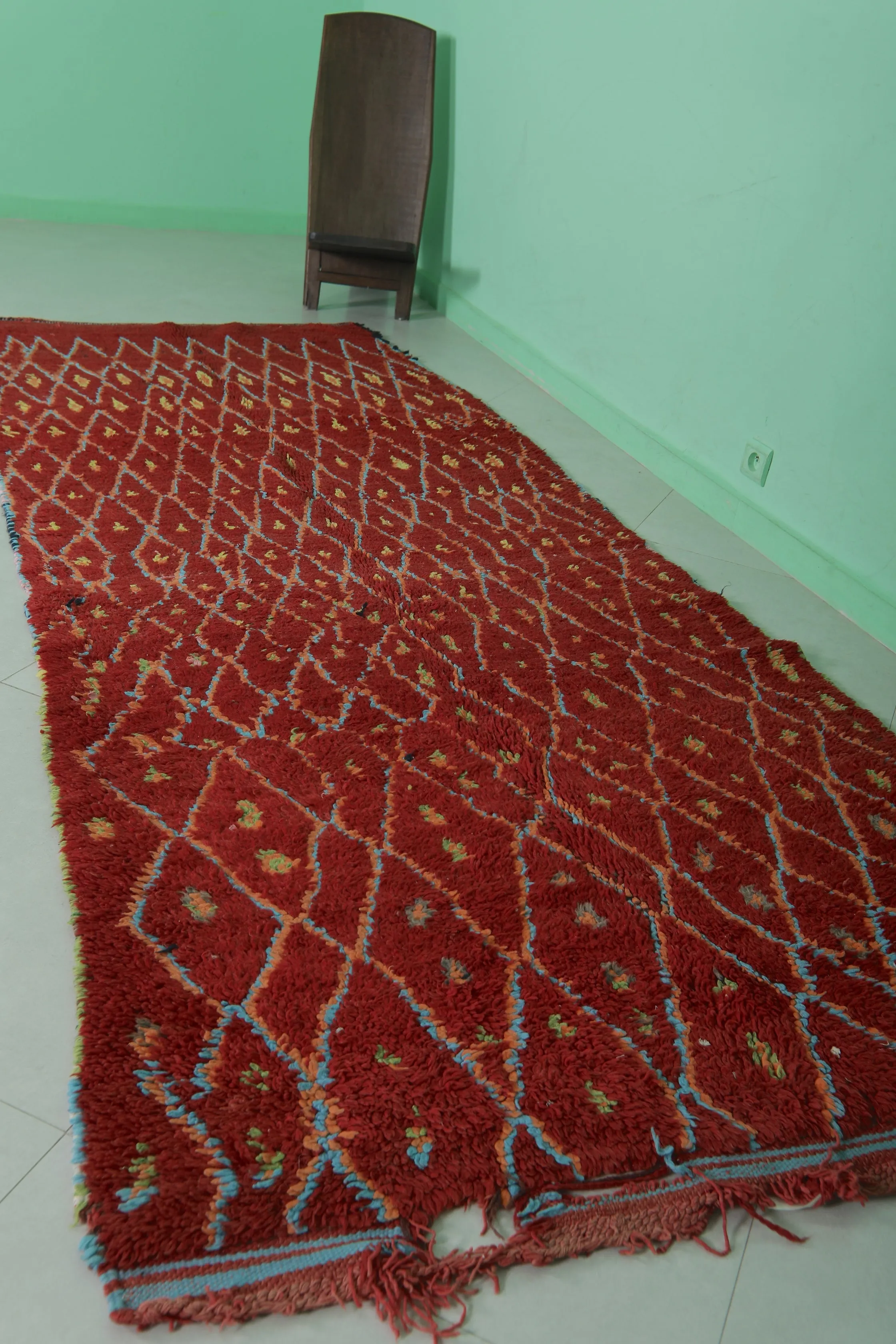 Red Vintage Moroccan Runner Rug – 4 x 10.2 Feet | Handwoven Berber Carpet