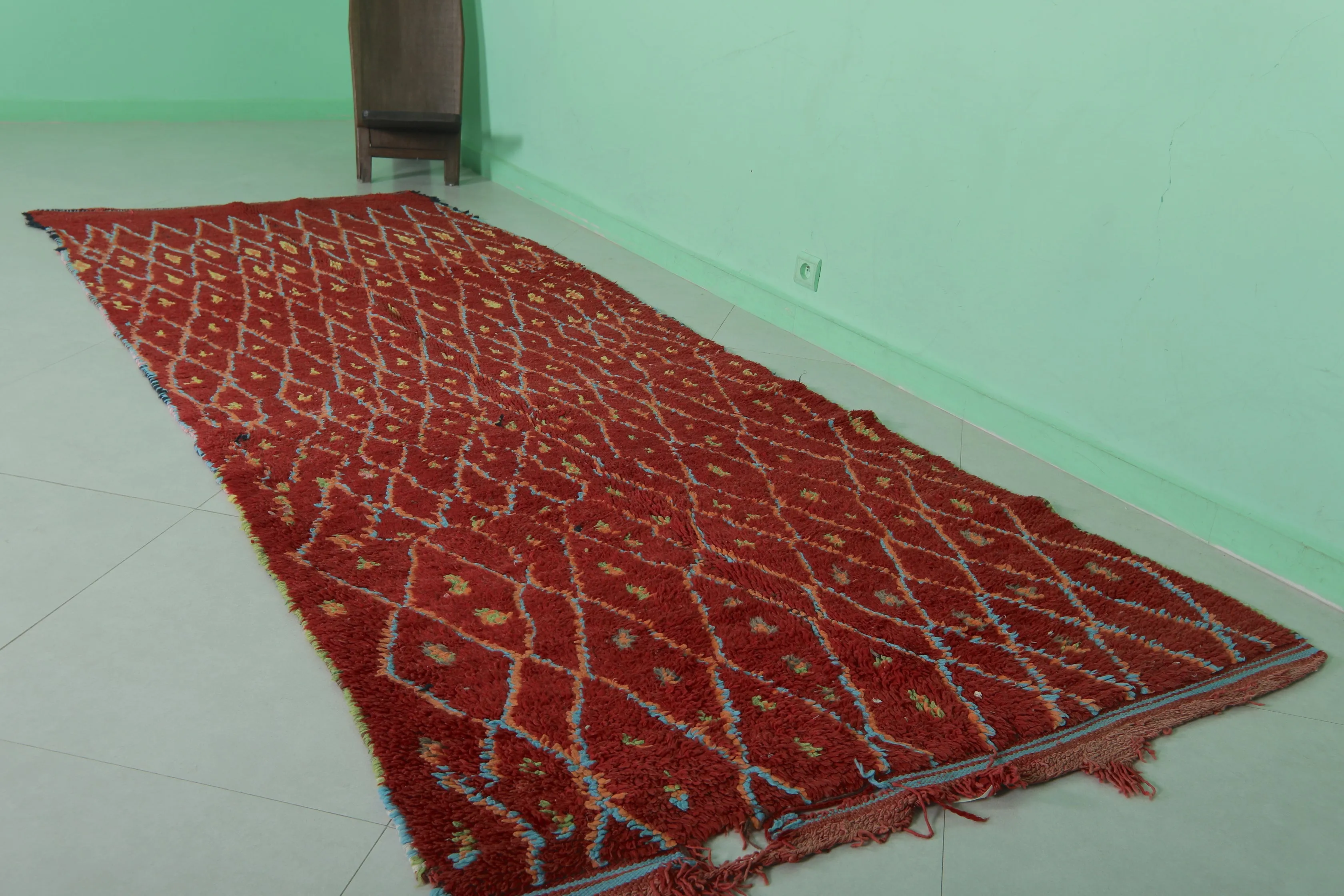 Red Vintage Moroccan Runner Rug – 4 x 10.2 Feet | Handwoven Berber Carpet