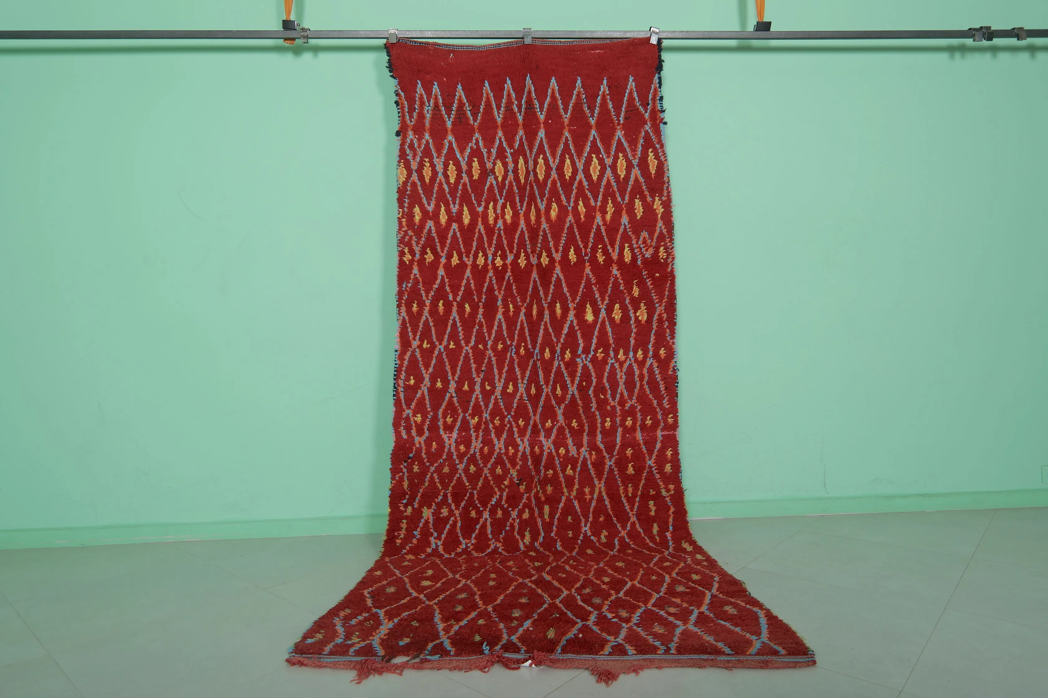 Red Vintage Moroccan Runner Rug – 4 x 10.2 Feet | Handwoven Berber Carpet