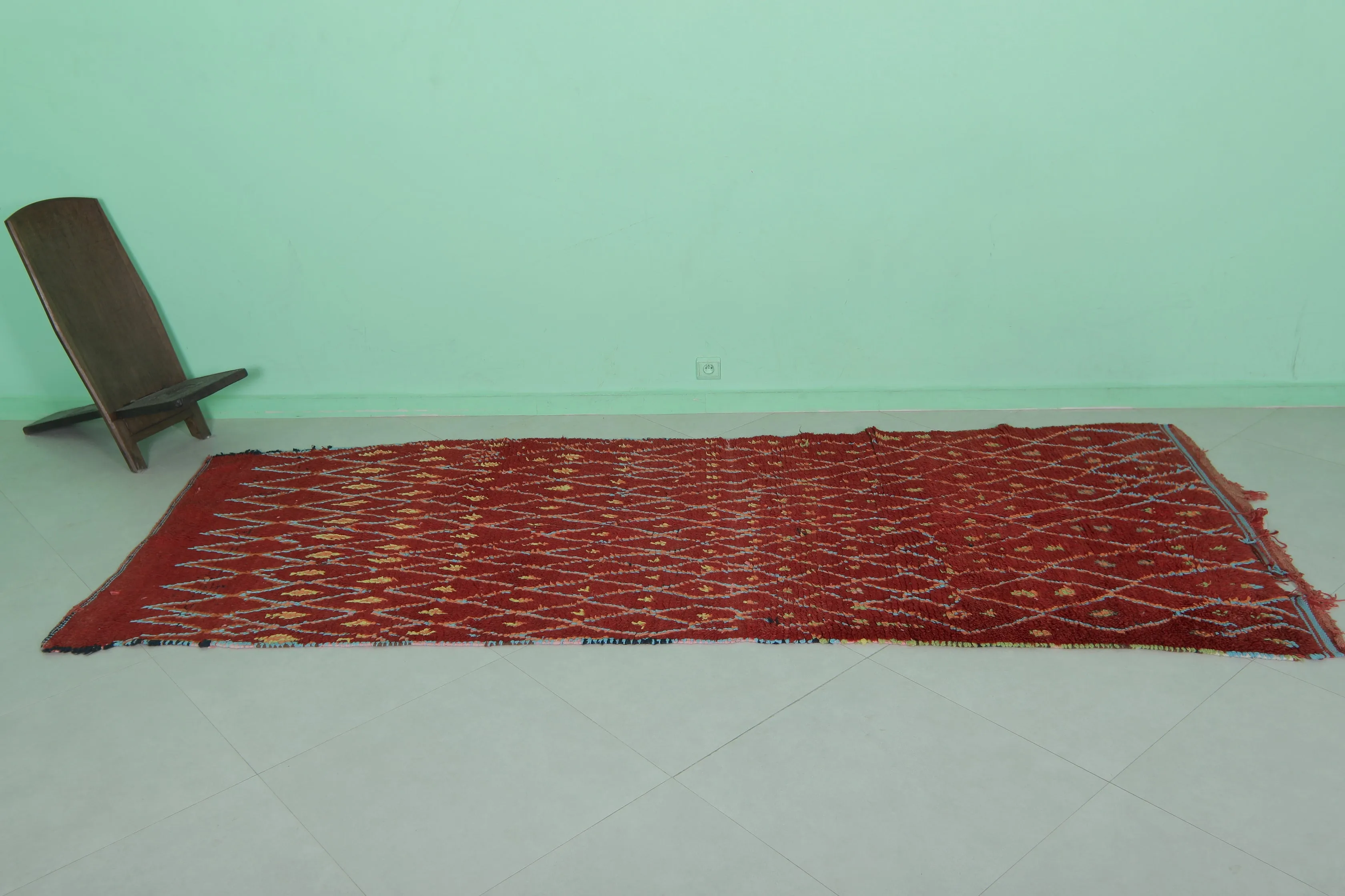 Red Vintage Moroccan Runner Rug – 4 x 10.2 Feet | Handwoven Berber Carpet