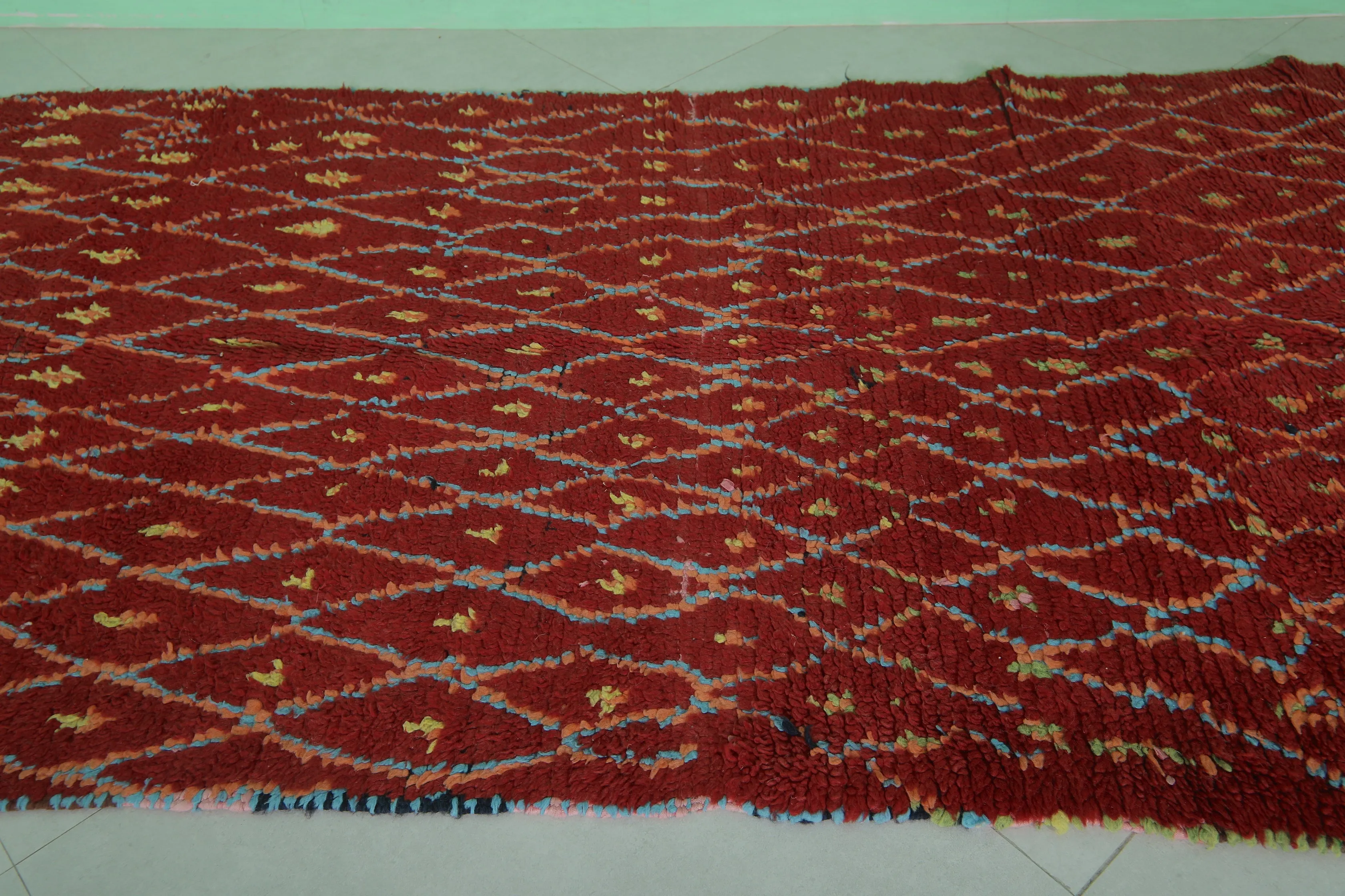 Red Vintage Moroccan Runner Rug – 4 x 10.2 Feet | Handwoven Berber Carpet