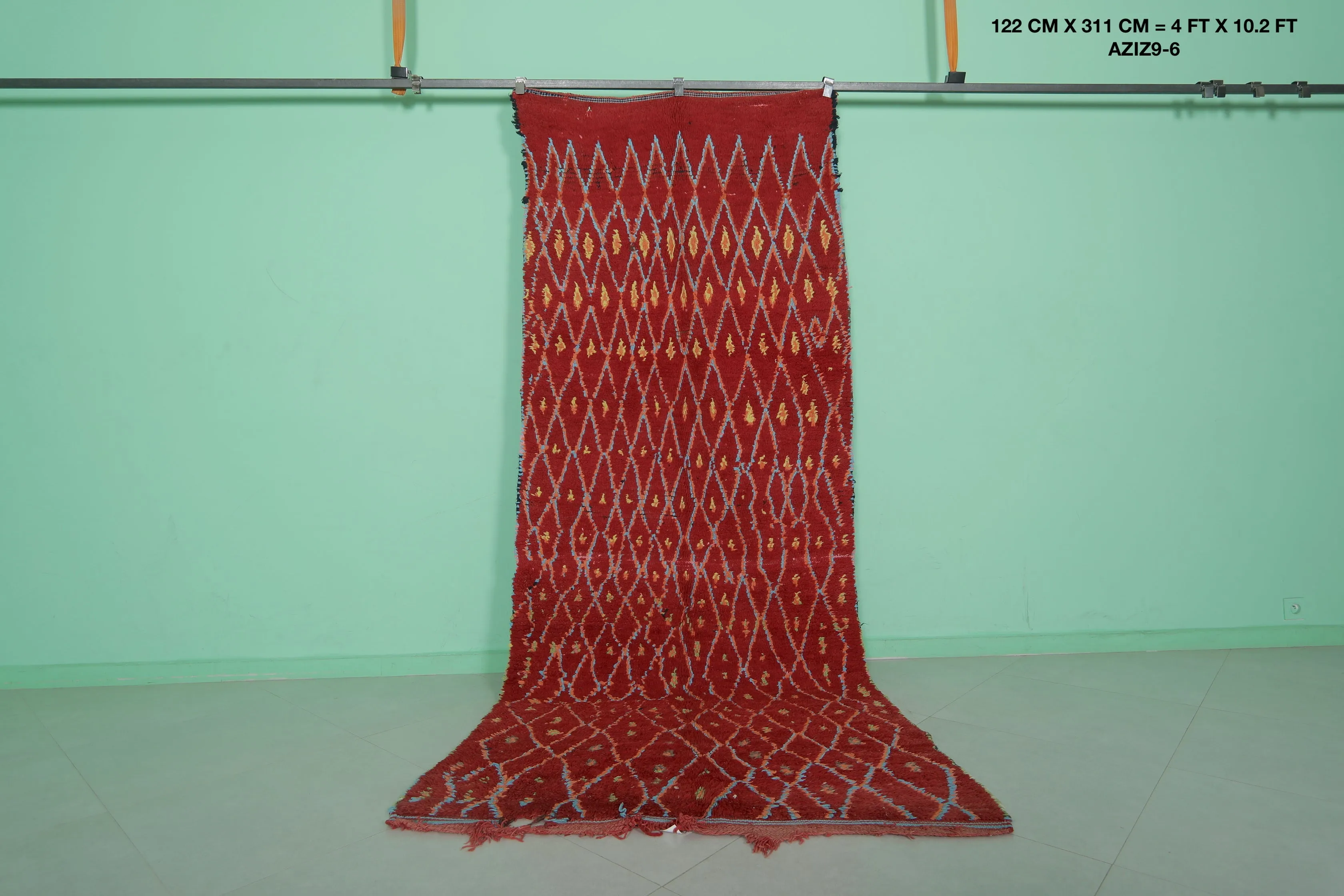 Red Vintage Moroccan Runner Rug – 4 x 10.2 Feet | Handwoven Berber Carpet