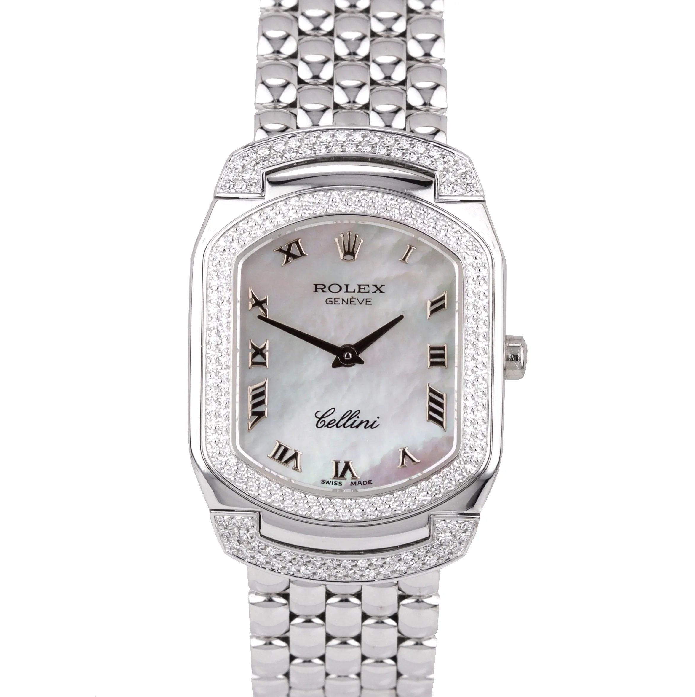Rolex Cellini Cellissima 18K White Gold MOP 222 Diamond Swiss Quartz Watch 6693