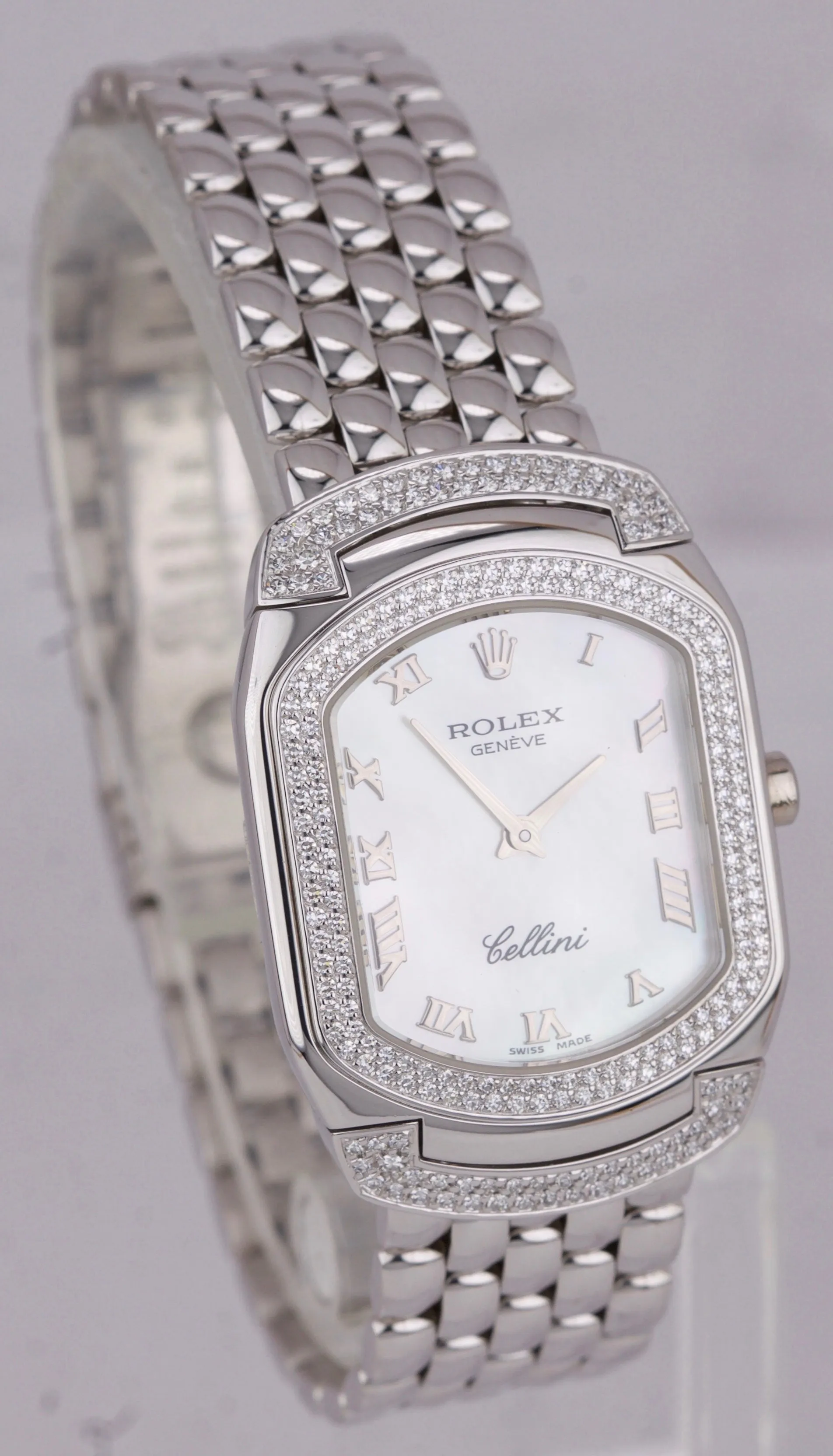 Rolex Cellini Cellissima 18K White Gold MOP 222 Diamond Swiss Quartz Watch 6693
