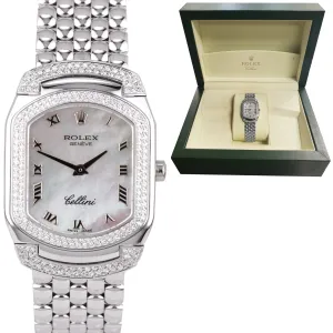 Rolex Cellini Cellissima 18K White Gold MOP 222 Diamond Swiss Quartz Watch 6693