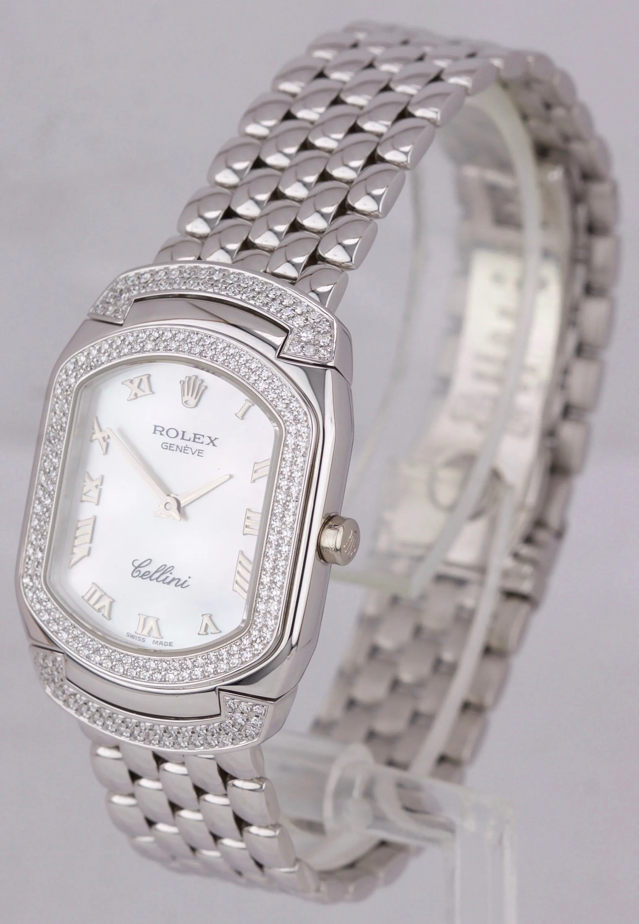 Rolex Cellini Cellissima 18K White Gold MOP 222 Diamond Swiss Quartz Watch 6693