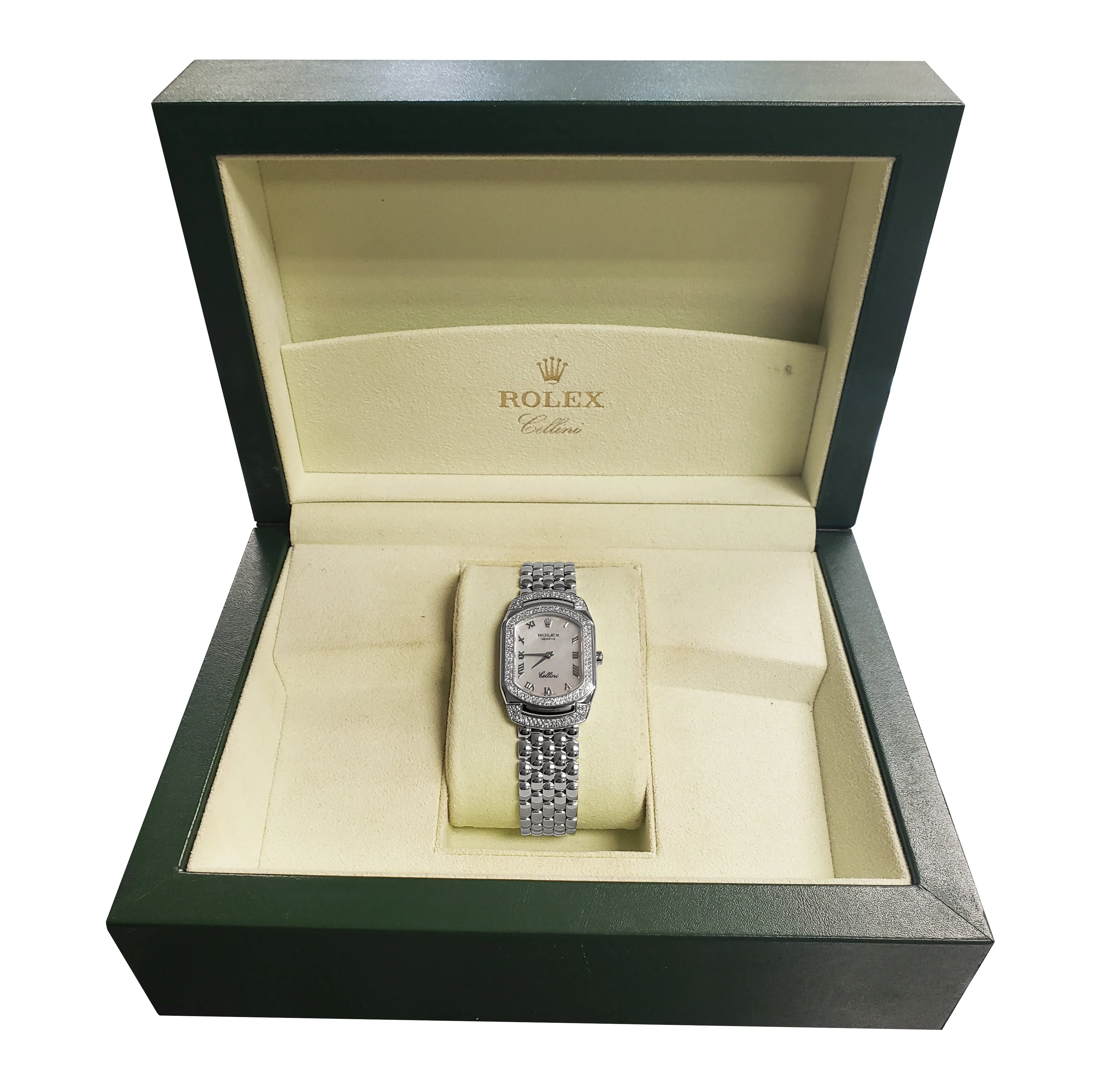Rolex Cellini Cellissima 18K White Gold MOP 222 Diamond Swiss Quartz Watch 6693