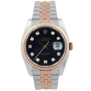 Rolex Datejust 18KT Rose Gold & Steel 36mm Black Diamond Dial Watch Reference #: 116231