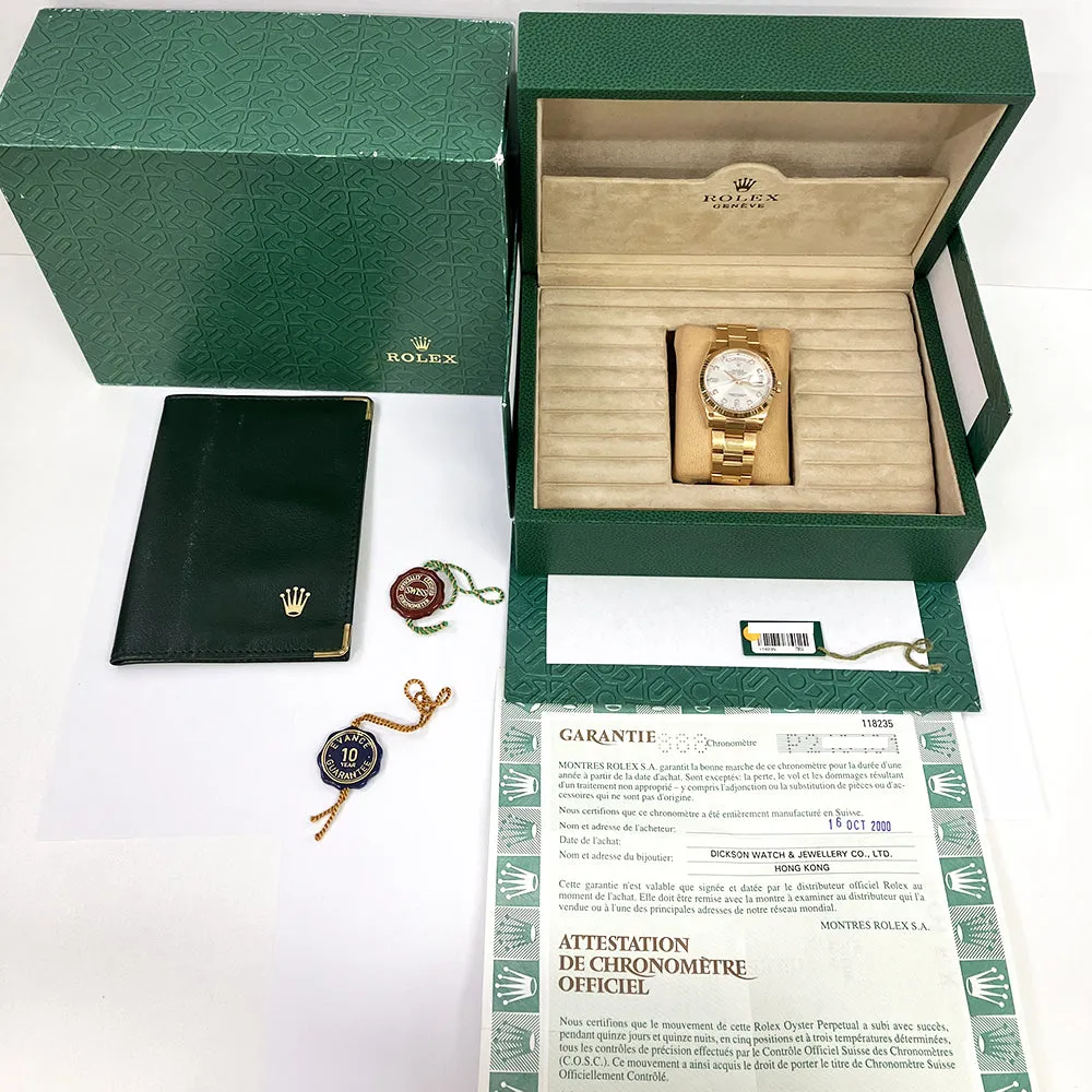 Rolex Day Date 118235 Silver Diamond Dial Oct 2000