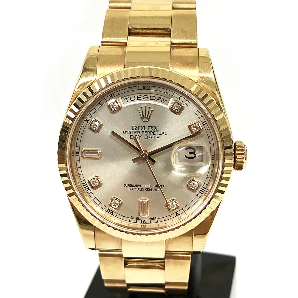 Rolex Day Date 118235 Silver Diamond Dial Oct 2000