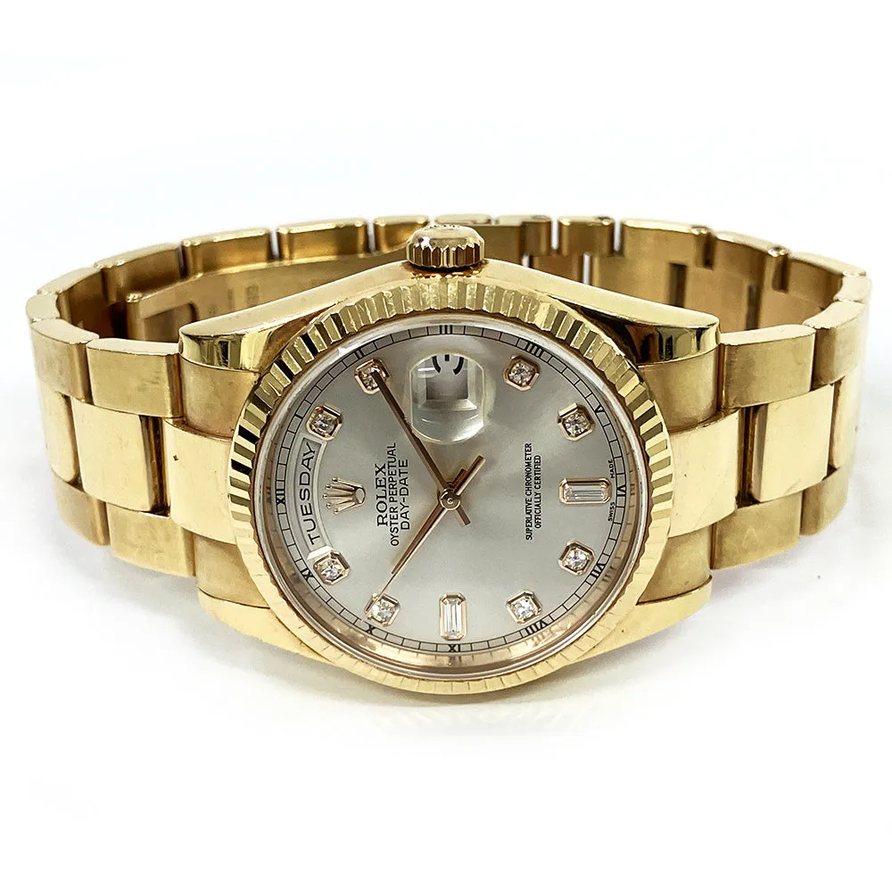 Rolex Day Date 118235 Silver Diamond Dial Oct 2000