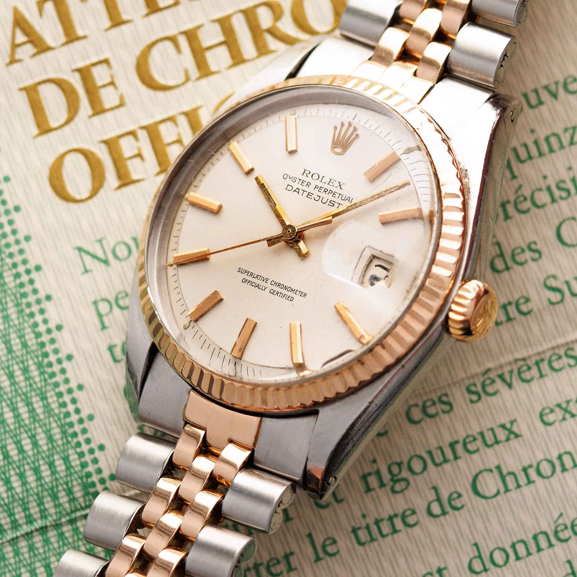 Rolex Rose Gold and Steel Vintage Datejust Ref. 1601 with Original Paper