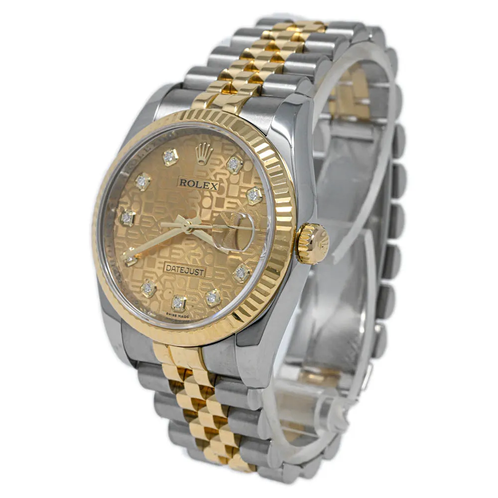 Rolex Unisex Datejust 36 18K Yellow Gold & Steel 36mm Champagne "Jubilee Print" Diamond Dot Dial Watch Reference #: 116233