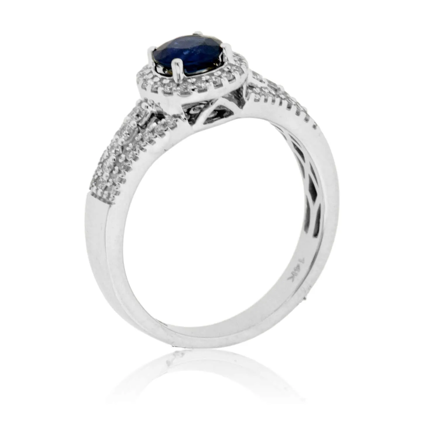 Round Blue Sapphire & Diamond Halo Ring