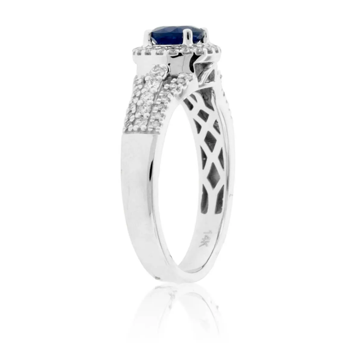 Round Blue Sapphire & Diamond Halo Ring