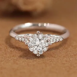 Round Cut 18k Diamond with Ruby Antique Design Engagement Ring