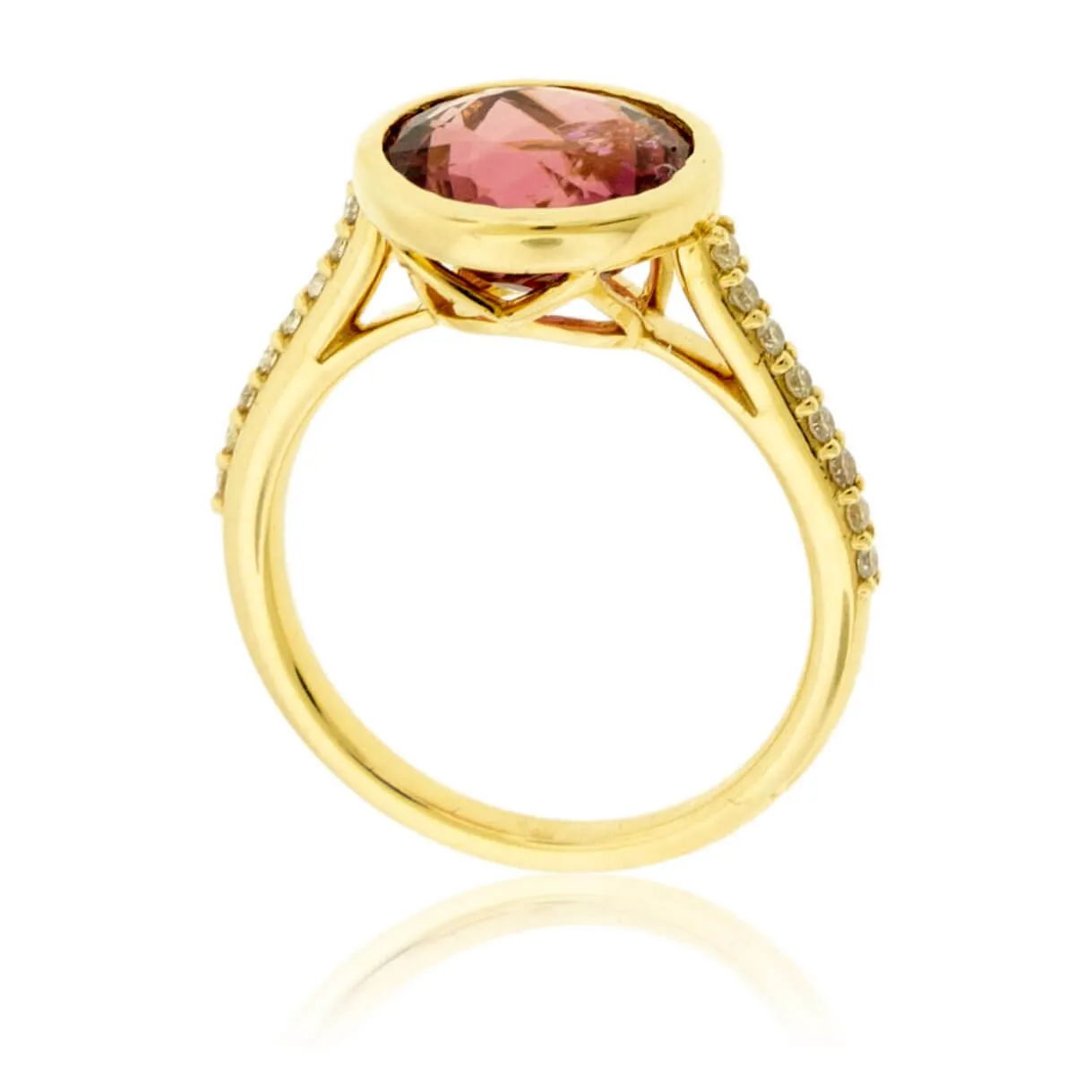 Round Pink Tourmaline Rubelite & Diamond Ring