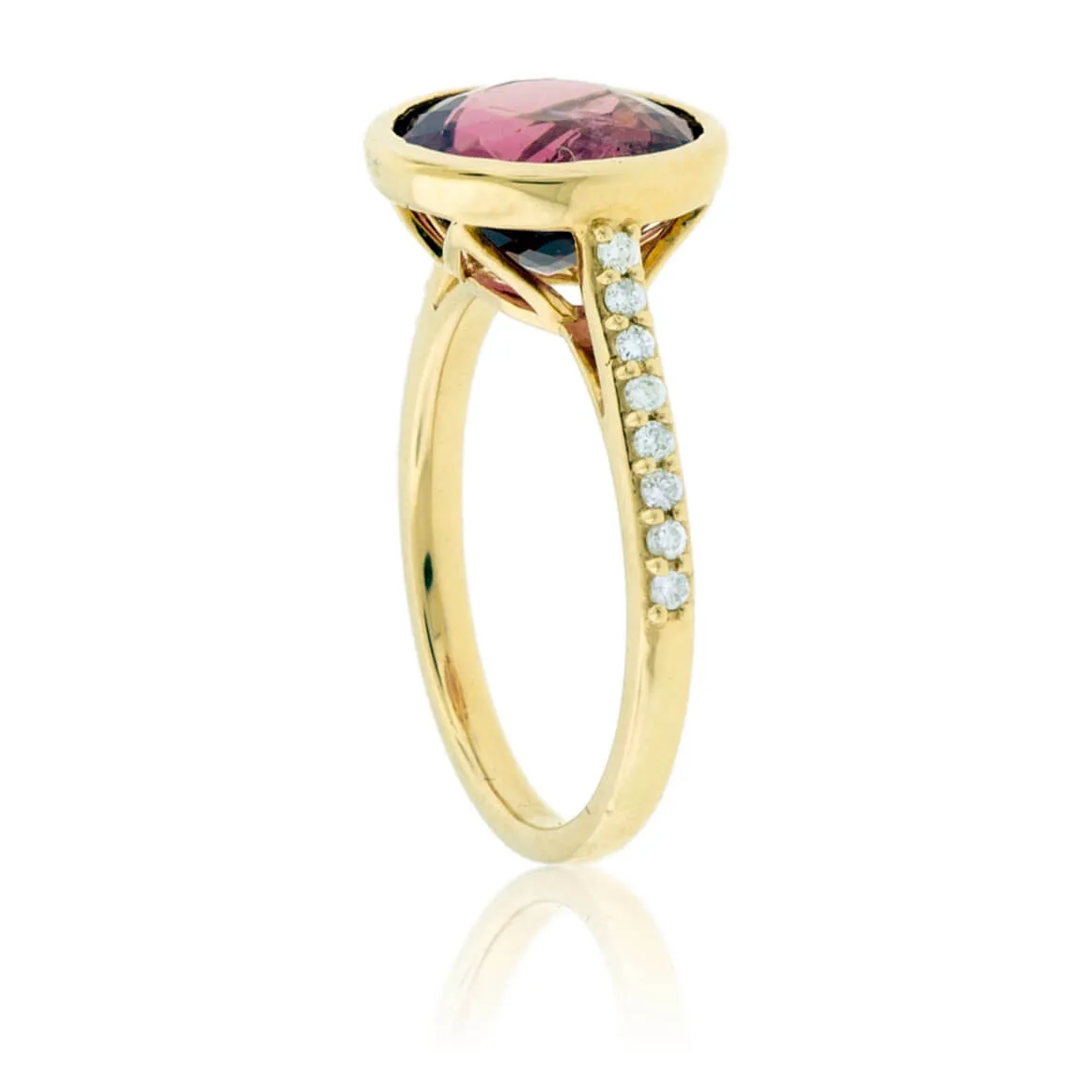 Round Pink Tourmaline Rubelite & Diamond Ring