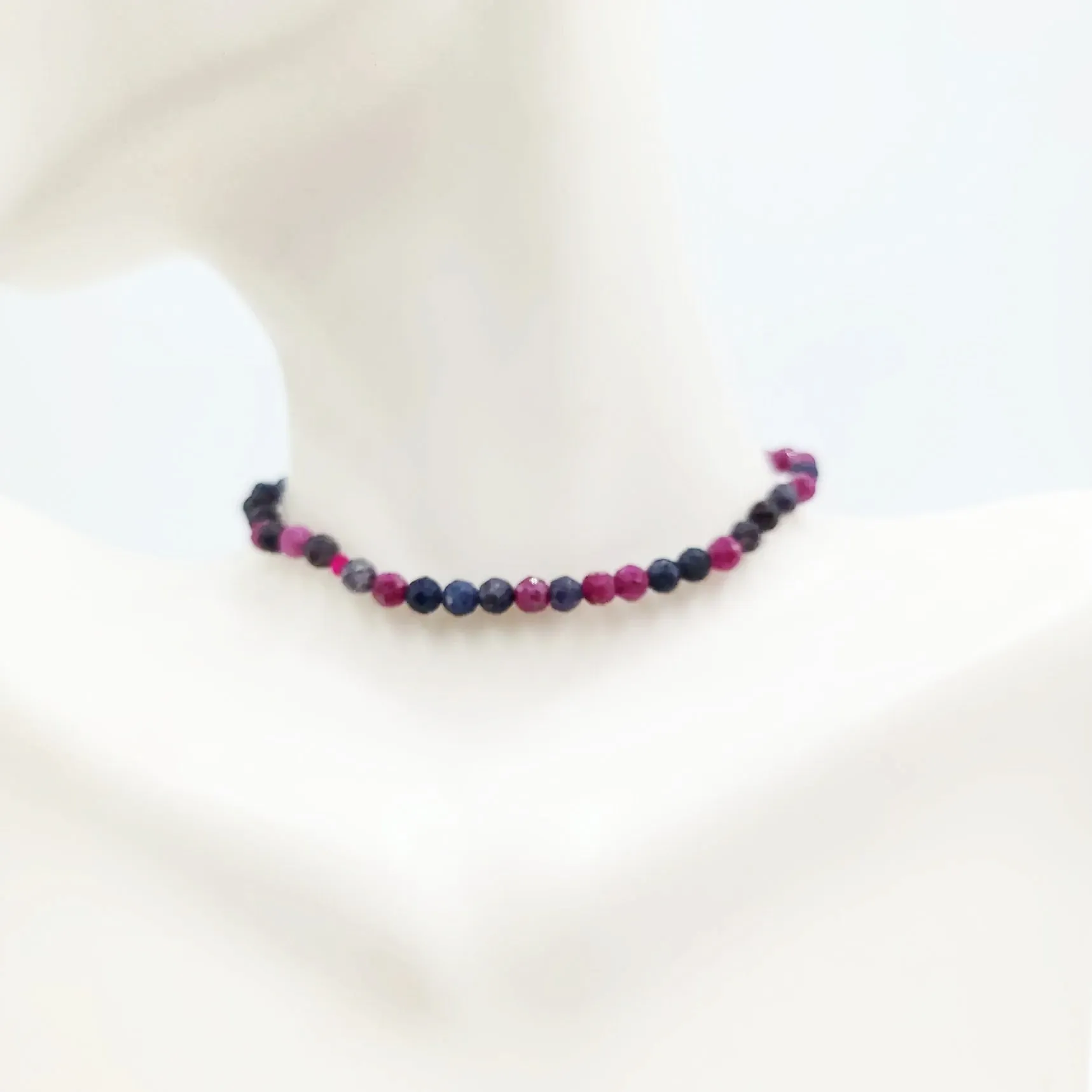 Ruby & Sapphire Faceted Bead Bracelet 4mm