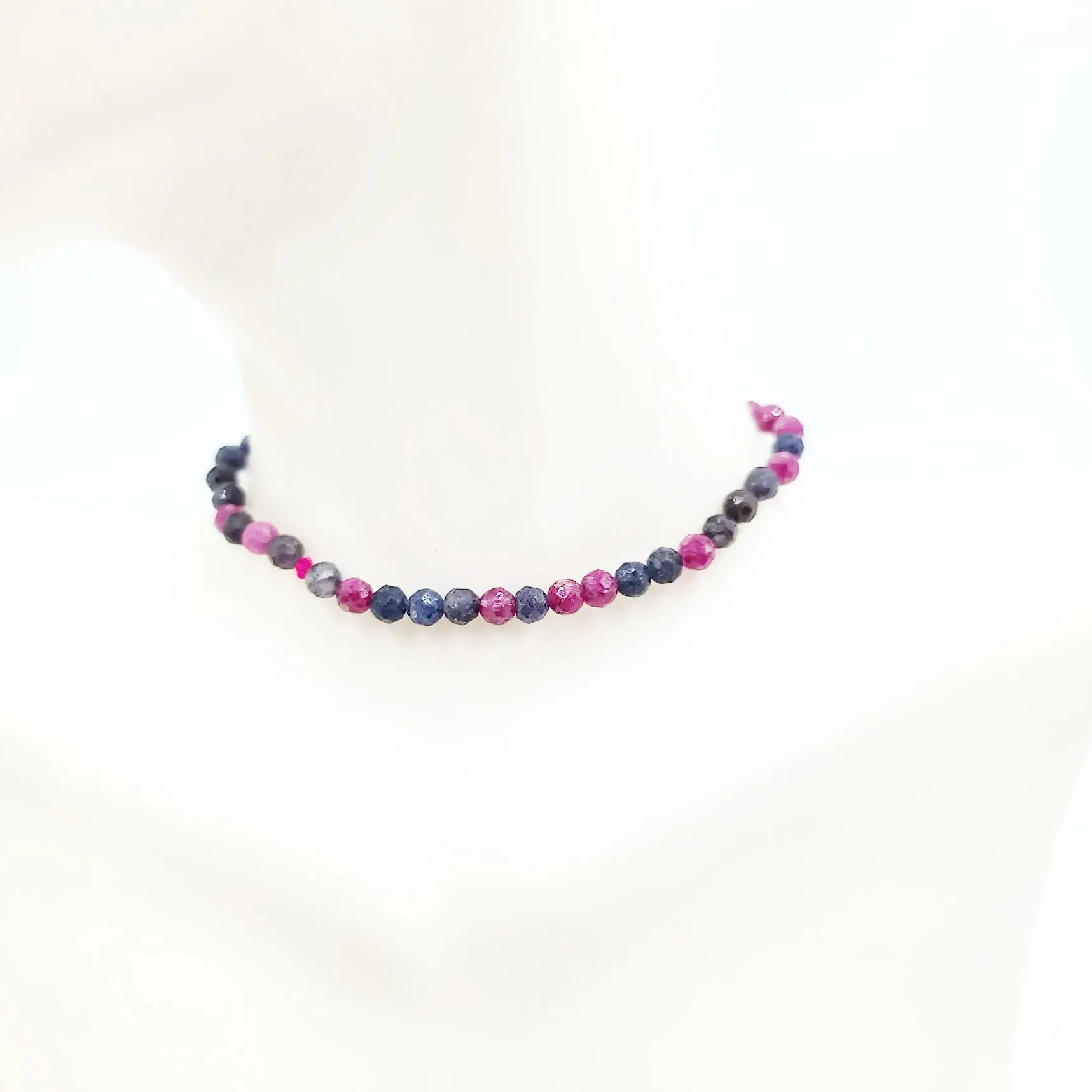 Ruby & Sapphire Faceted Bead Bracelet 4mm
