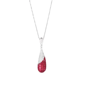 Ruby and Diamond Dangle Earrings and Pendant Necklace