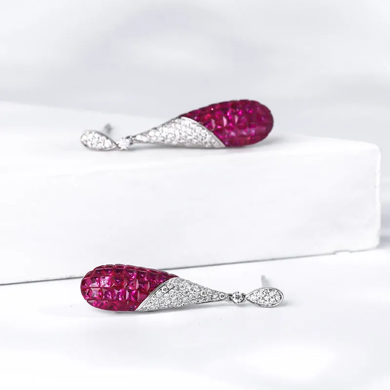 Ruby and Diamond Dangle Earrings and Pendant Necklace