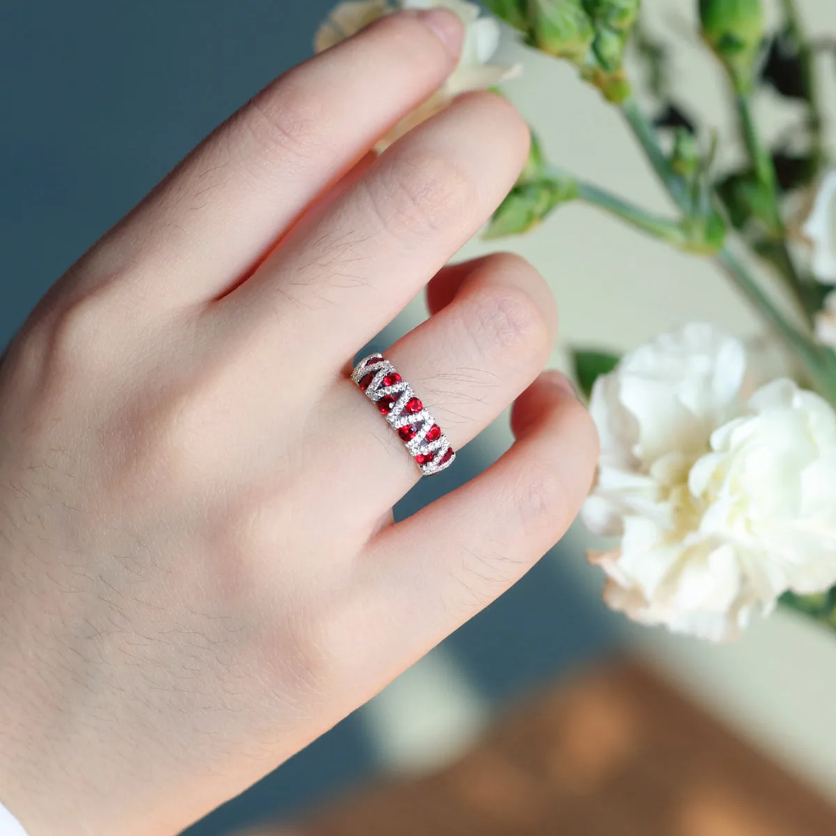 Ruby and Diamond Pave Lattice Ring