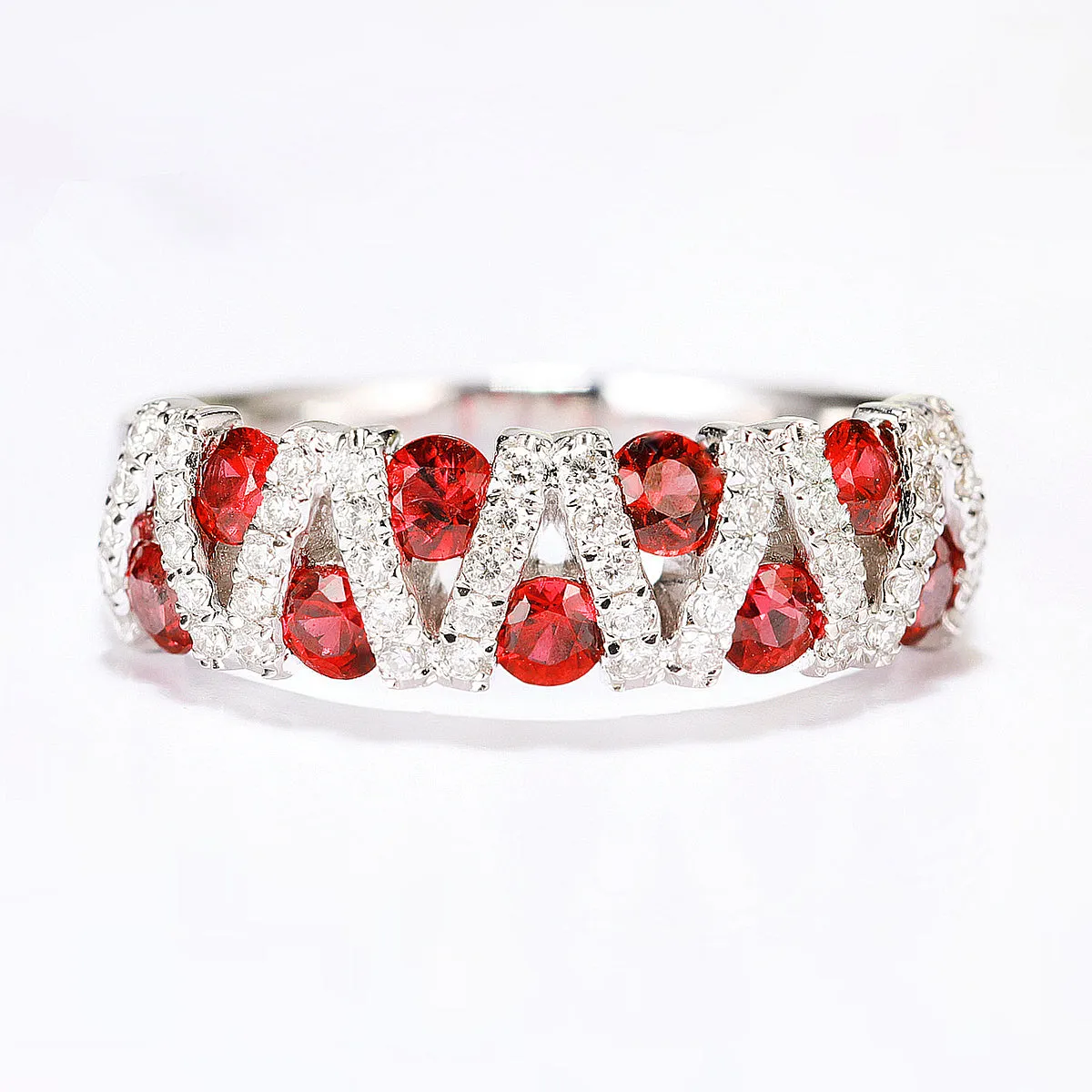 Ruby and Diamond Pave Lattice Ring