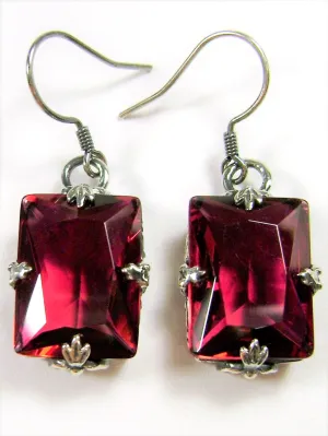 Ruby Earrings, GL Earrings, Art Deco Sterling Silver Filigree, Vintage Jewelry #E15.