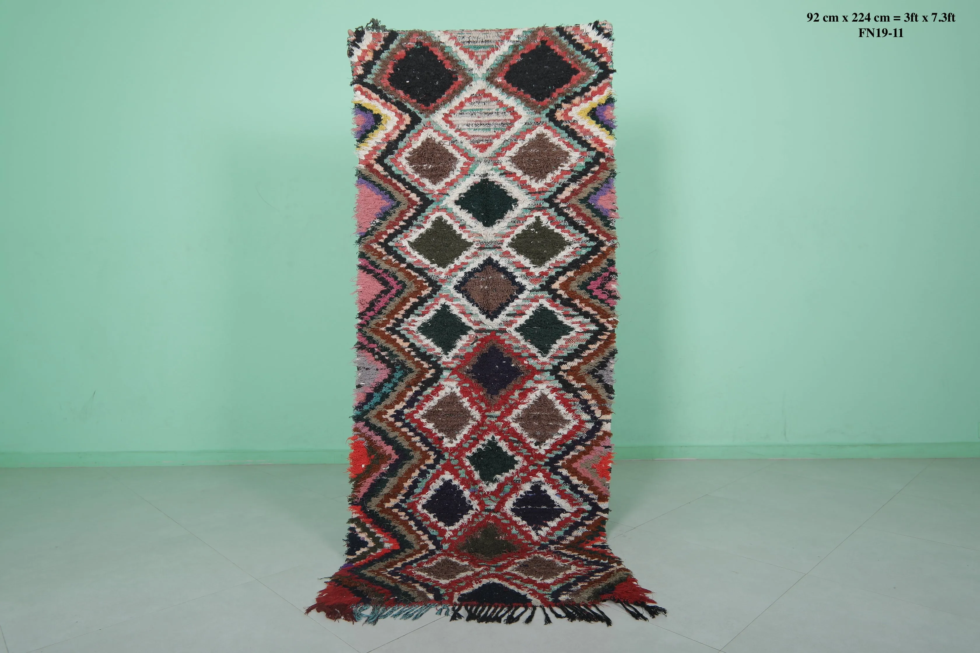 Runner Boucherouite Rug 3 x 7.3 Feet - Vibrant Moroccan Hallway Rug