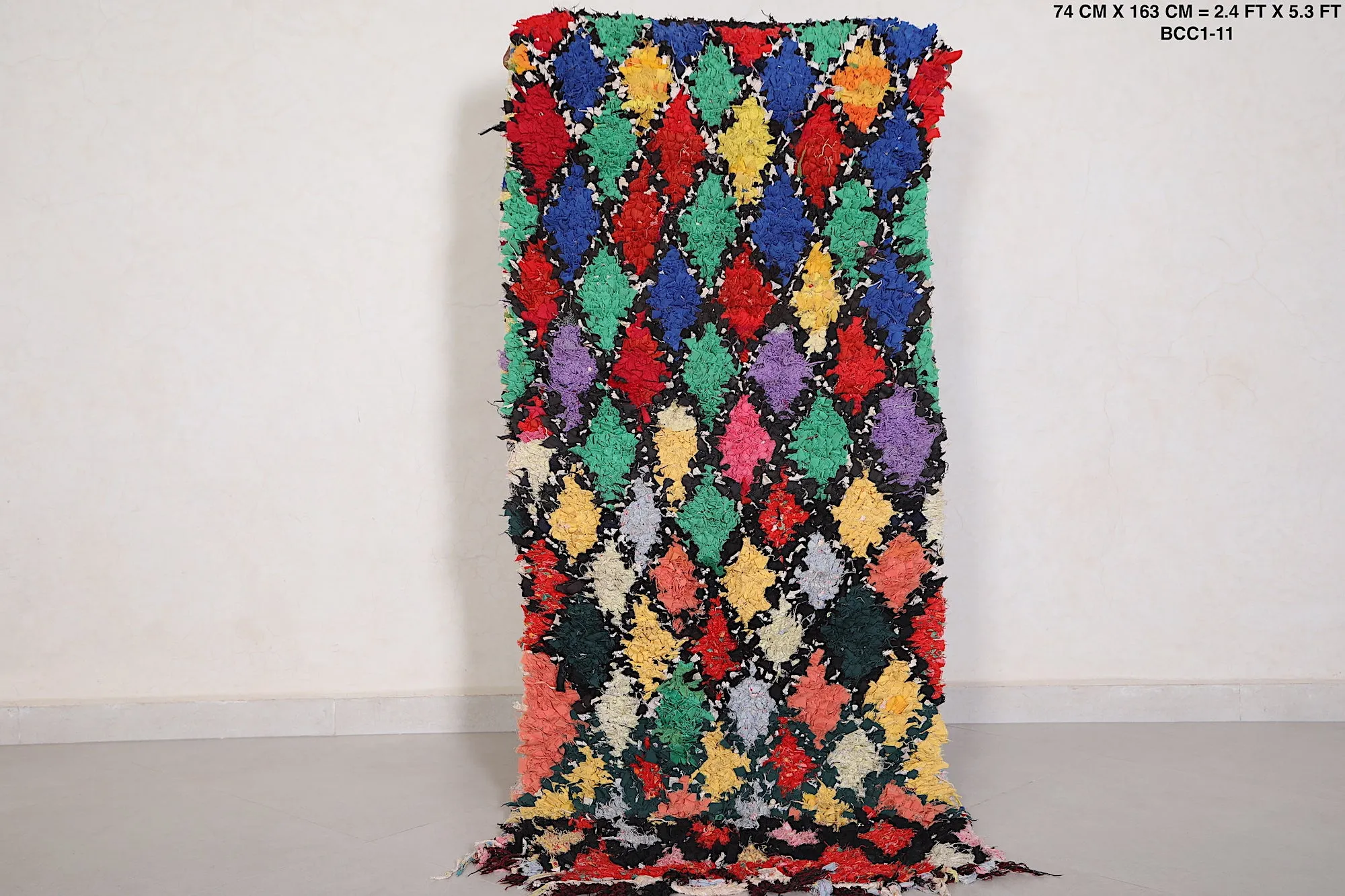 Runner Moroccan Boucherouite Rug - 2.4x5.3 ft | Handwoven Vibrant Design