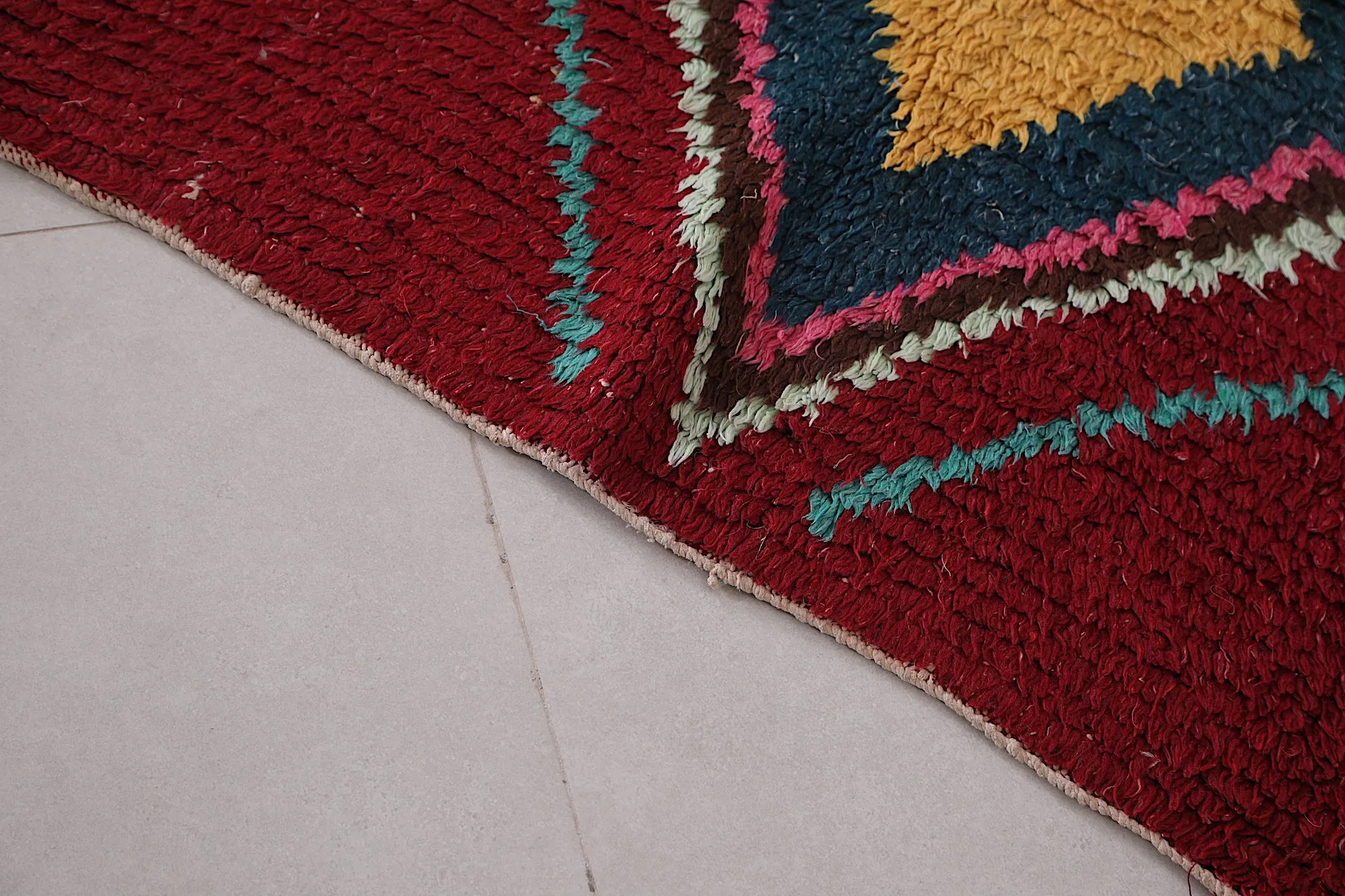 Runner Moroccan Rug 3.2 x 10.1 ft - Red Berber Wool Rug