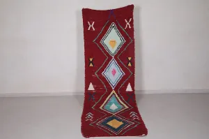 Runner Moroccan Rug 3.2 x 10.1 ft - Red Berber Wool Rug