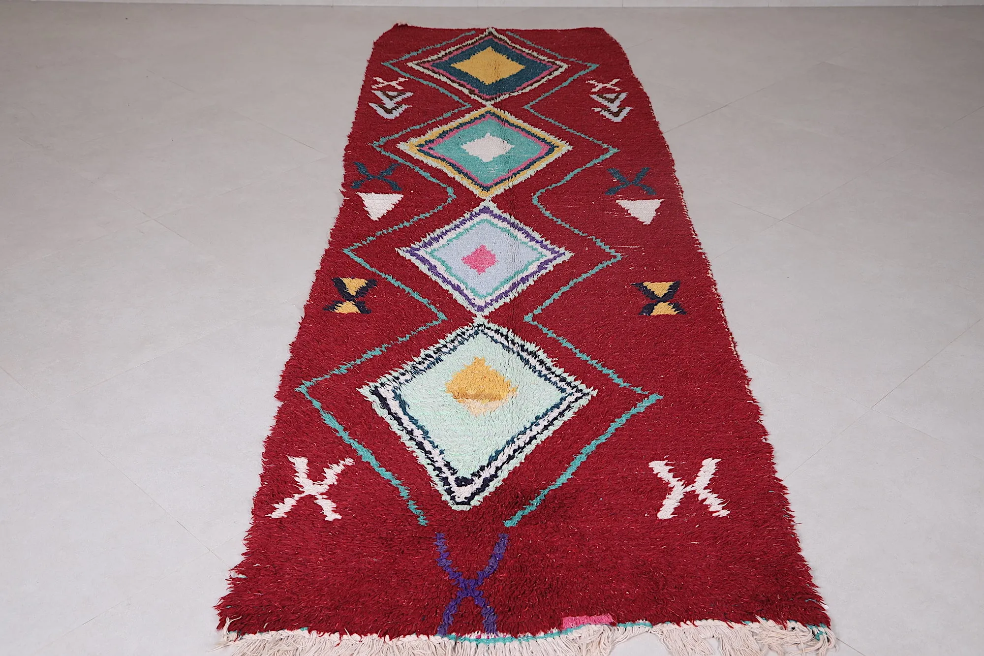 Runner Moroccan Rug 3.2 x 10.1 ft - Red Berber Wool Rug