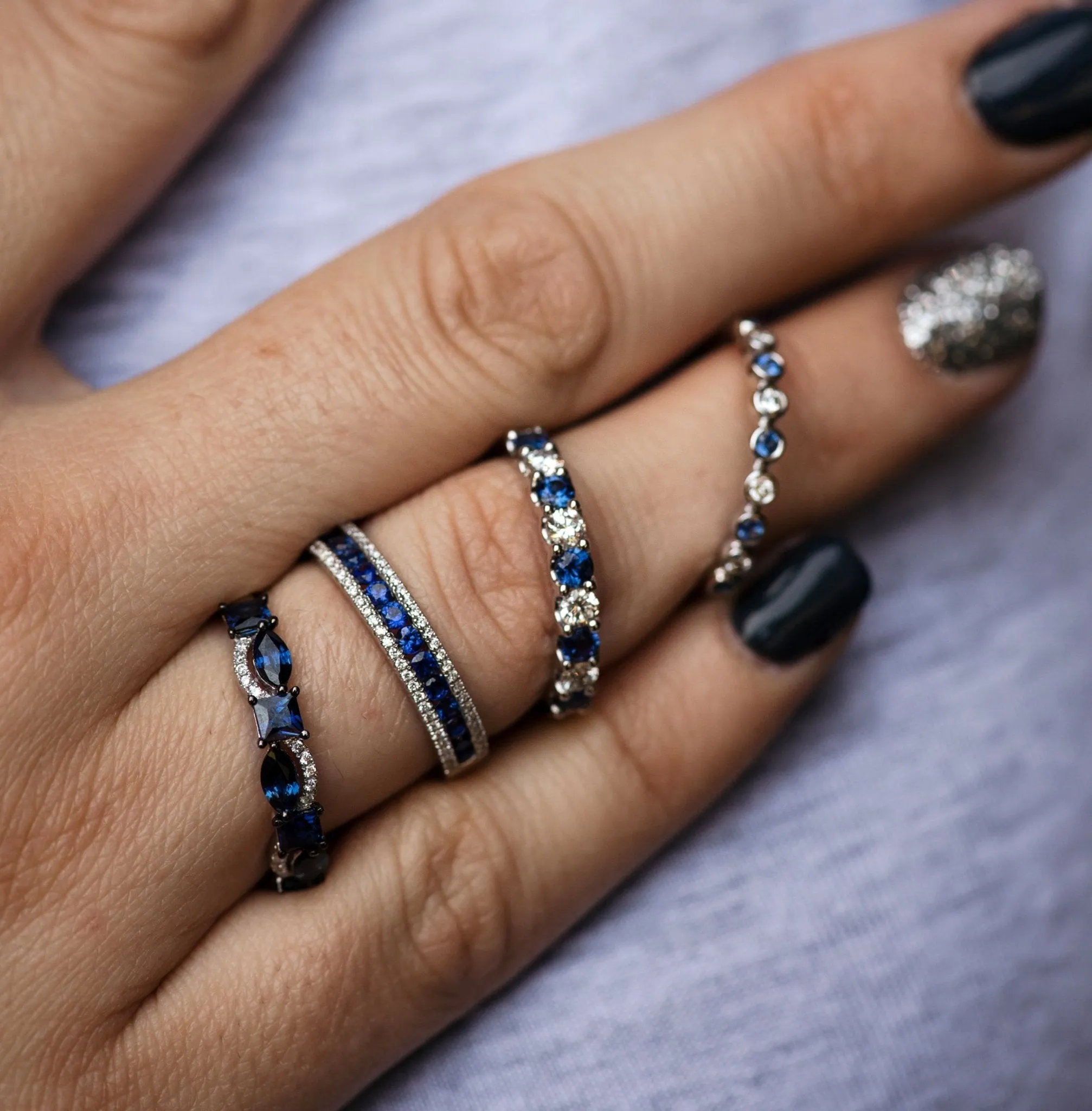 Sapphire and Double Row Diamond Band