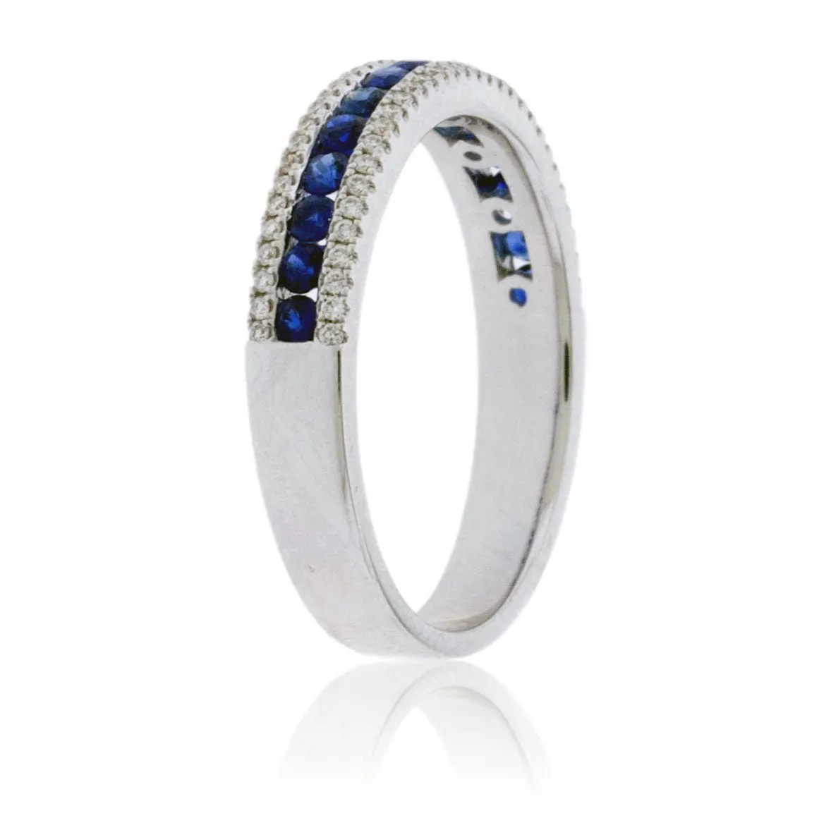 Sapphire and Double Row Diamond Band