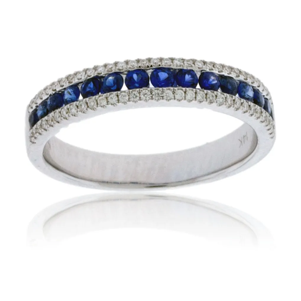 Sapphire and Double Row Diamond Band