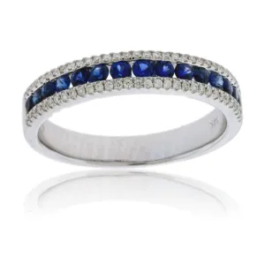 Sapphire and Double Row Diamond Band