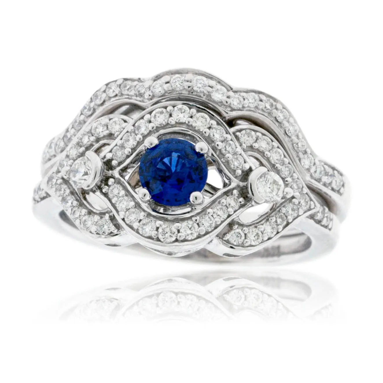 Sapphire Centered Diamond Accented Engagement Ring