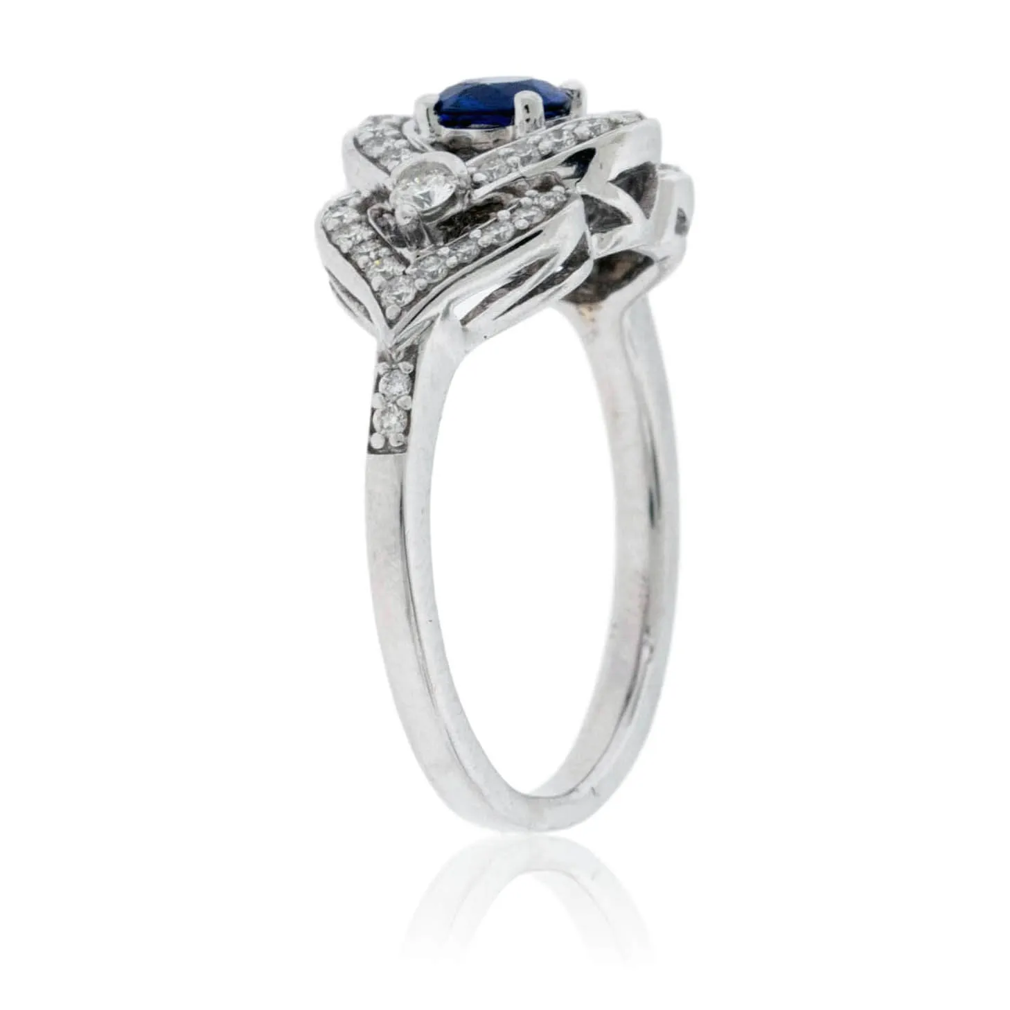 Sapphire Centered Diamond Accented Engagement Ring