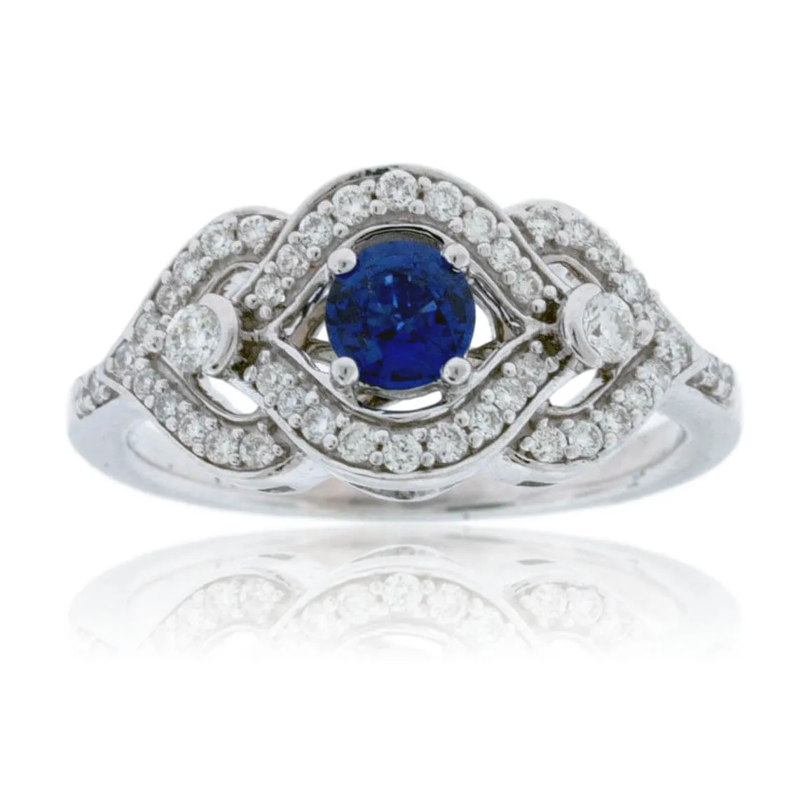Sapphire Centered Diamond Accented Engagement Ring